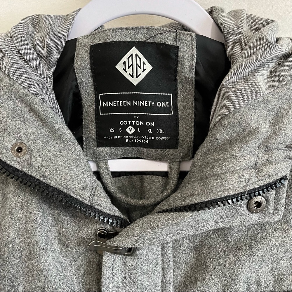 COTTON ON Nineteen Ninety One Wool Hoodie Utility Jacket Gray Size Medium - Picture 4 of 12